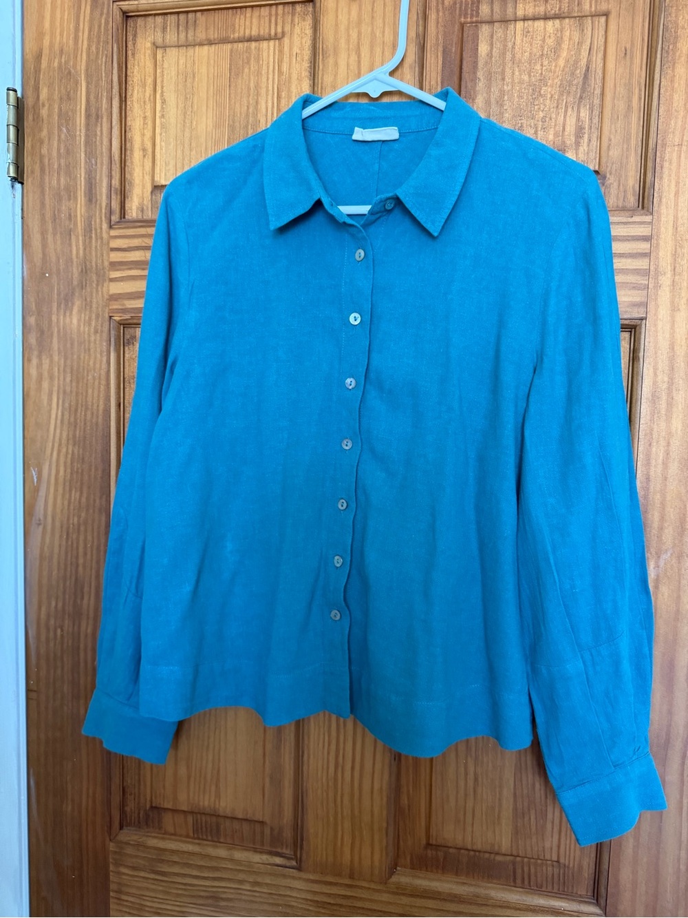 Poetry Women's Teal Curved-Sleeve Button-Up Blouse - Picture 3 of 11